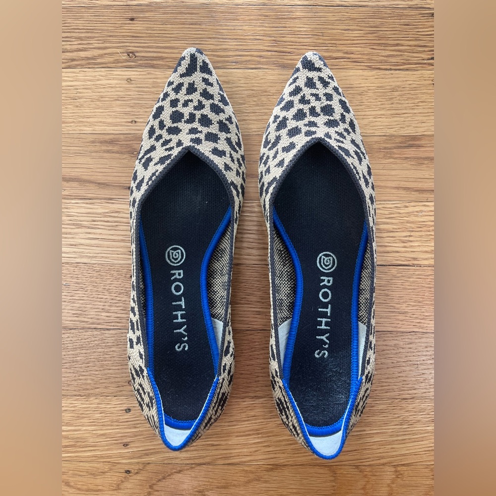 Rothy's Women's Animal Print Point II Flats - Black and Tan - size 8.5